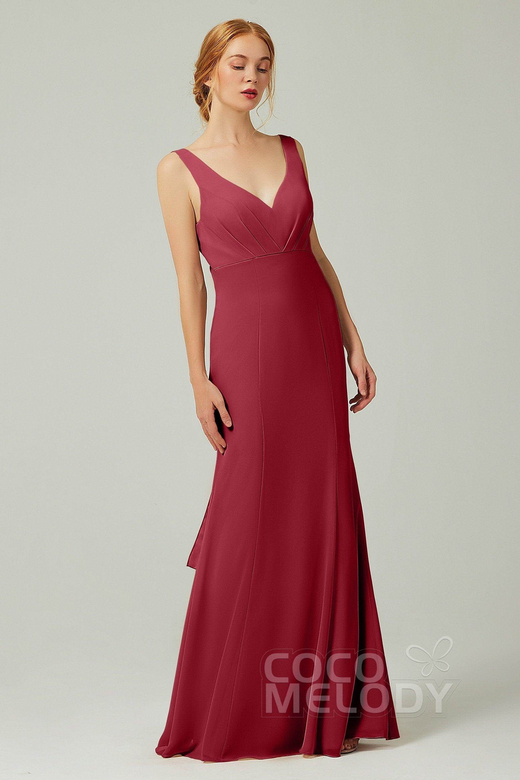Sheath-Column Floor Length Chiffon Bridesmaid Dress CB0314 - COCOMELODY